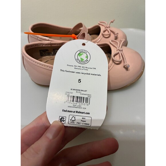 NWT Wonder Nation Toddler Girl's Pink Bow Ballet Flat Shoes Size 5 - Picture 4 of 5